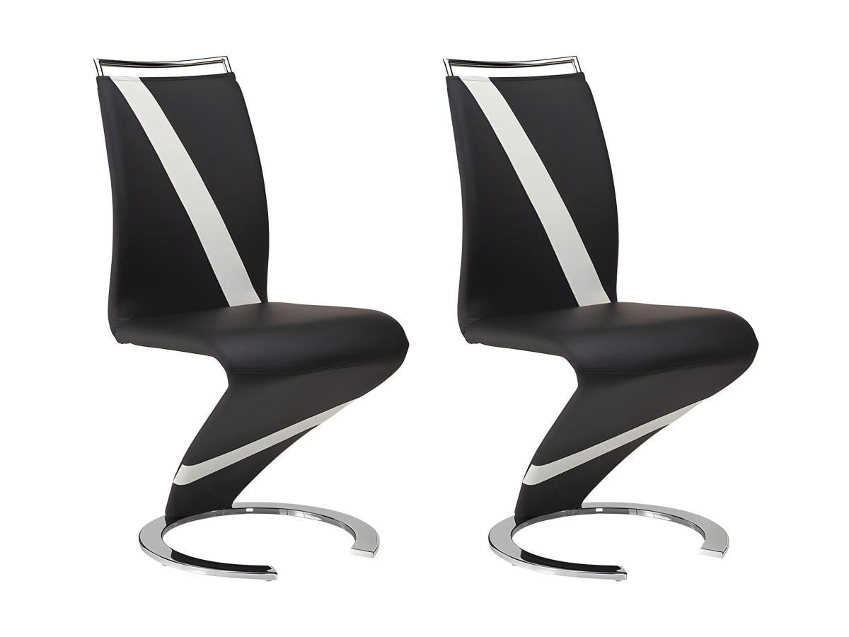 STUHL Freischwinger 2er-Set - Kunstleder - Schwarz & Weiß - TWIZY - Schwarz, Leder (49/100/61cm) - Vente-Unique