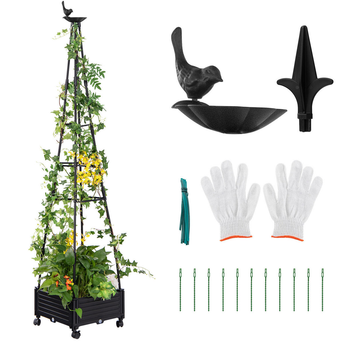 RANKHILFE Schwarz - Schwarz, Kunststoff (41/206/41cm) - COSTWAY