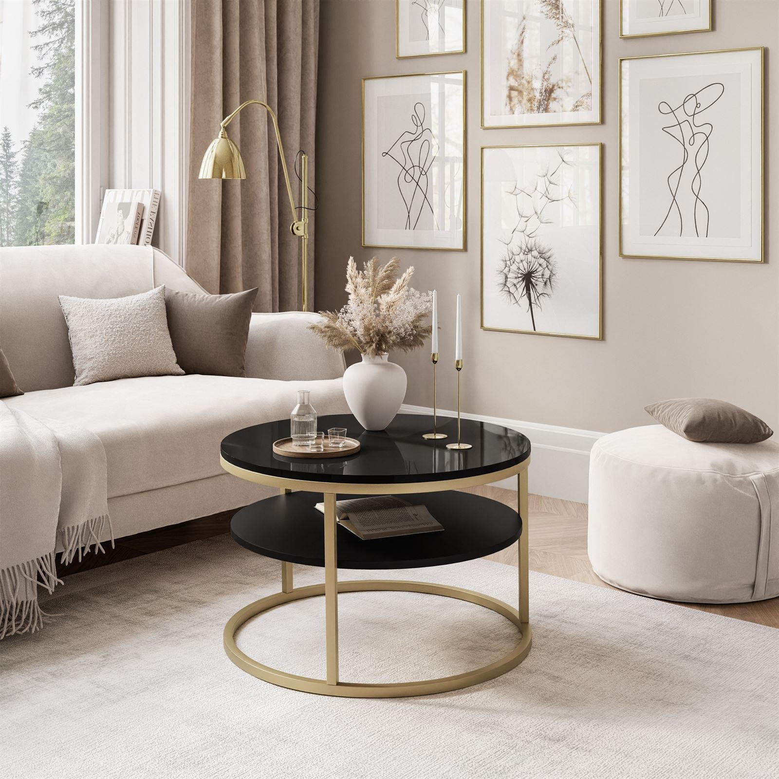 COUCHTISCH CIRI SLIM mit Regal Hochglanz - Goldfarben, Holzwerkstoff (60/60/42cm) - Lookway