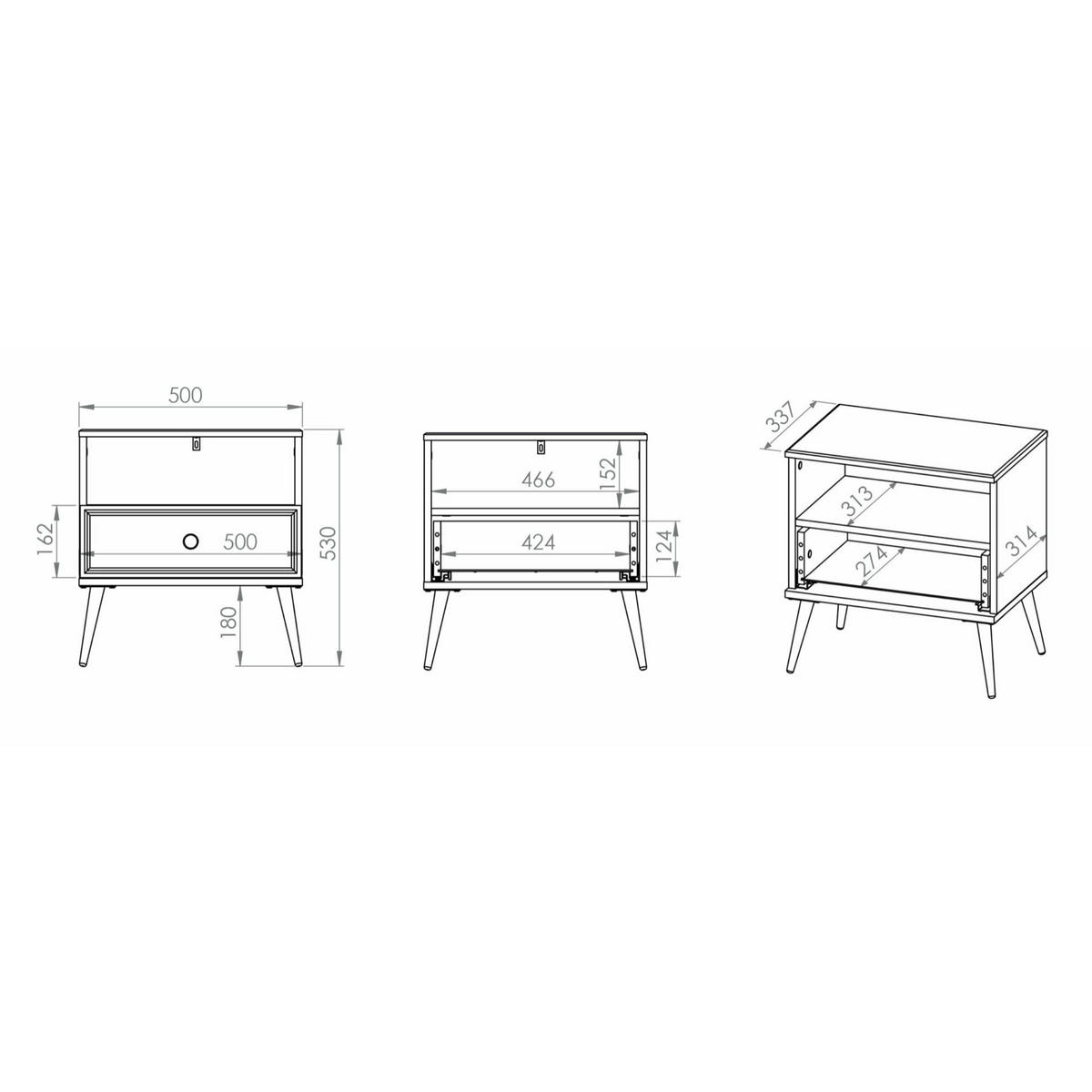 NACHTTISCH Darrby Weiß 50 cm - Goldfarben/Weiß, Holzwerkstoff/Metall (50/53/33.7cm) - Selsey