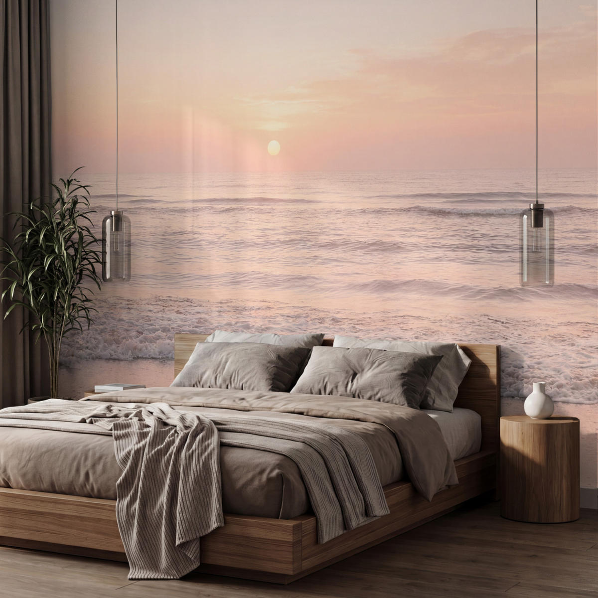 TAPETE - Sonne - Strand - Rosa - 400x280 cm - Hellrosa, Papier (400/280cm) - OnlyWow