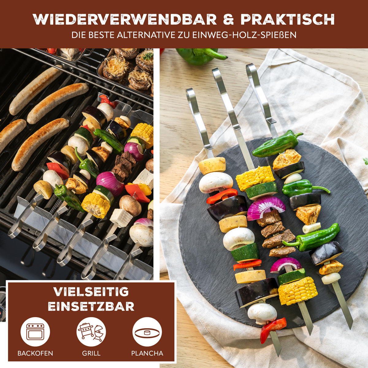 GRILLSPIESSE 6er Set, silber, Metall - Edelstahlfarben, Metall (43cm) - bremermann