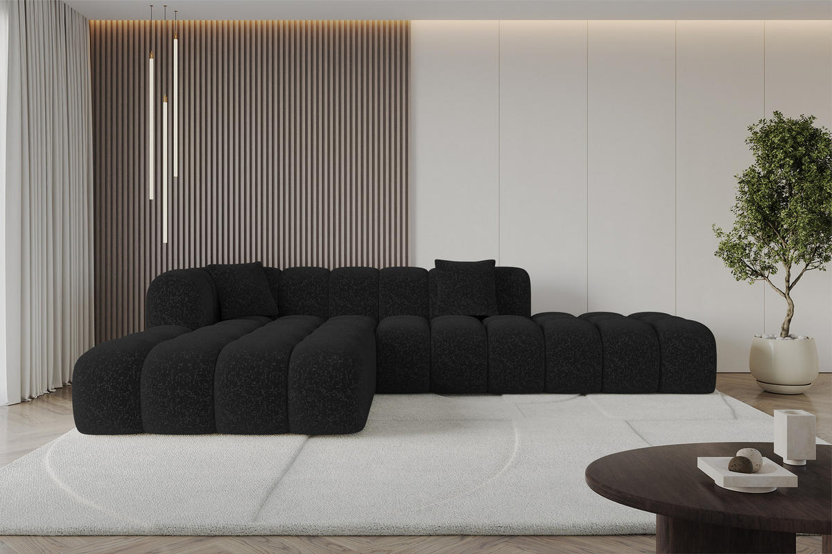 ECKSOFA Ottomane Links OLEA-L2 - 289x176x71 cm Schwarz - Schwarz, Holzwerkstoff/Kunststoff (289/176cm)