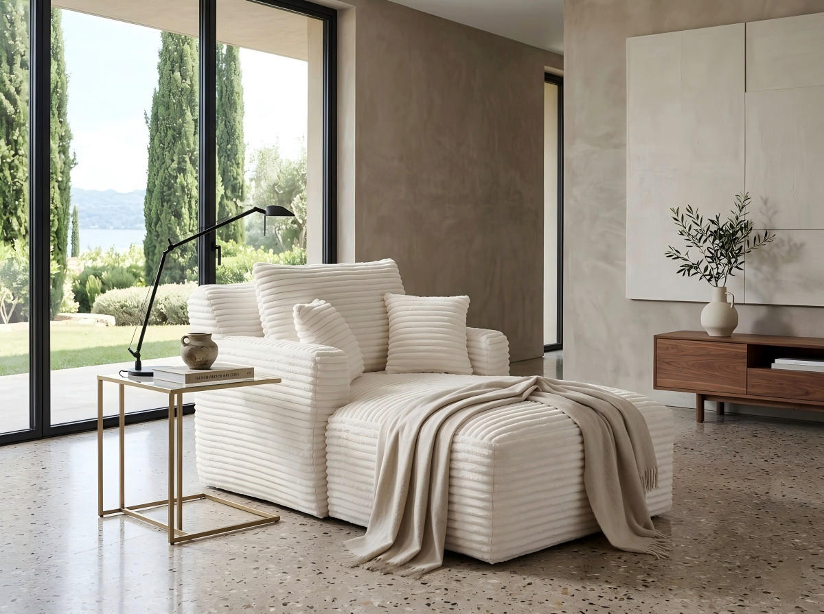 RELAXSESSEL aus Cord Modulare Chaiselongue & ohne Montage - Creme, Textil (32.99/127/32.99cm) - Urban Meuble