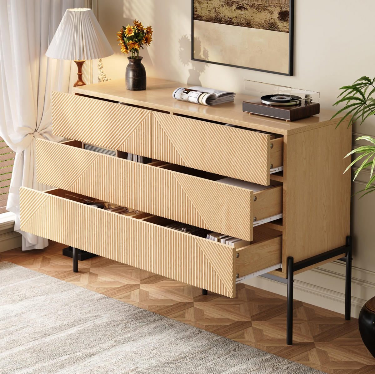 SIDEBOARD 115.5/38/75 cm Natur aus MDF mit 6 Schubladen - Naturfarben, Holzwerkstoff (38/75/115.5cm) - OKMYHOME