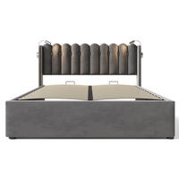 STAURAUMBETT 160/200 cm DE-00556, in Samt Grau, Leselicht - Grau, Metall (160/200cm) - ComfortXL