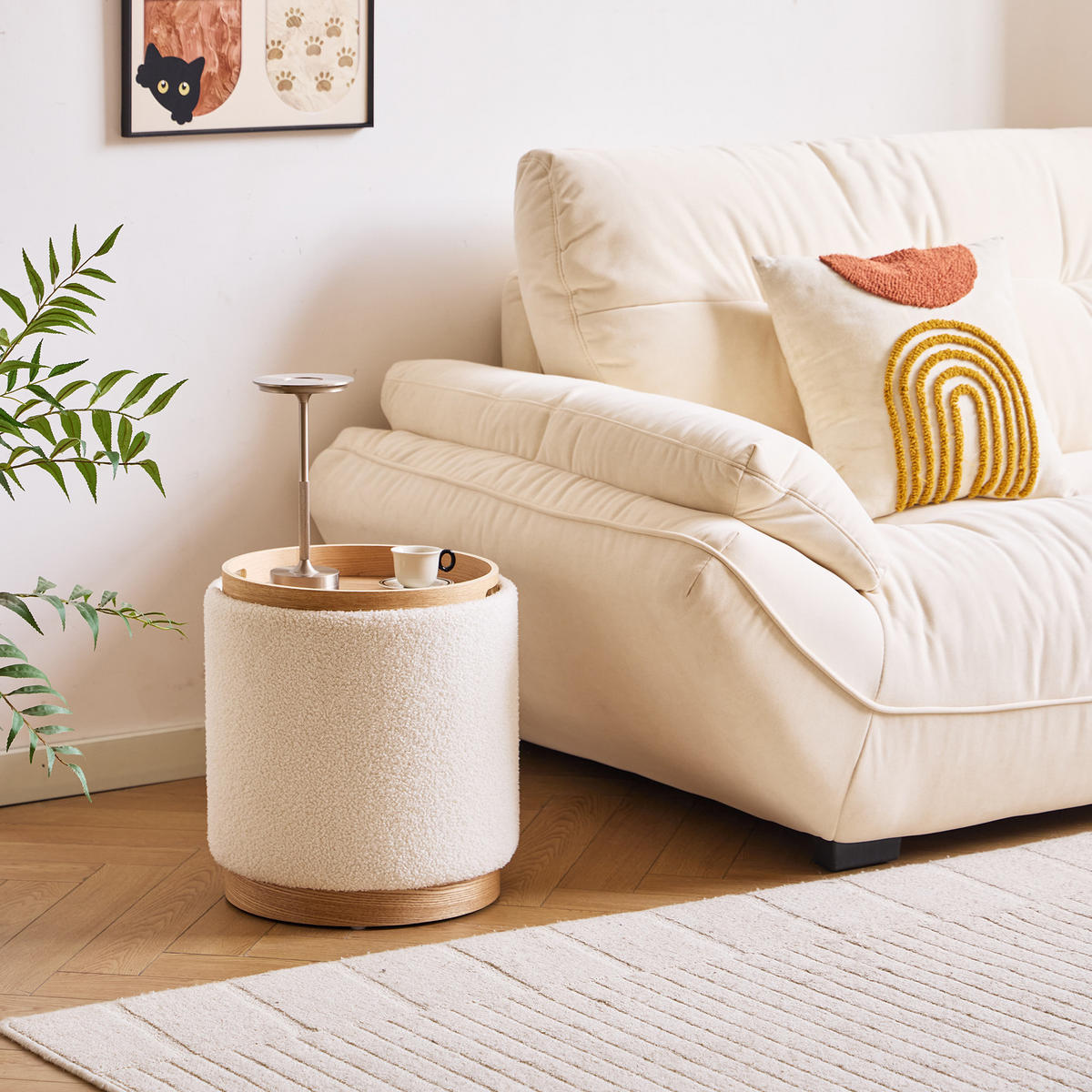 POUF Samt Weiß - Weiß, Textil (40/44/40cm) - Nordlys