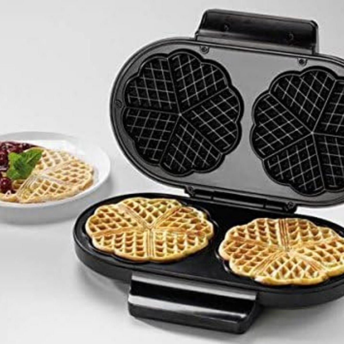 DOPPEL-WAFFELEISEN Edelstahl Silber 1300 W - Schwarz, Kunststoff (35/10/18cm) - Mia