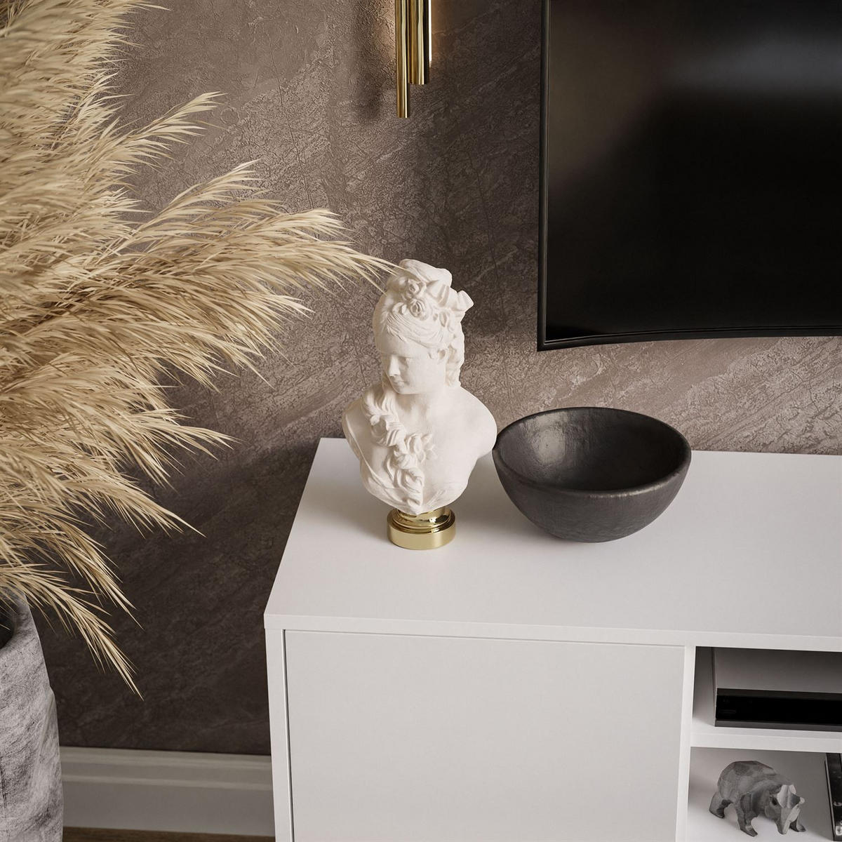 TV-ELEMENT SANAYI auf weißem Gestell / Hochglanz Weiß - Weiß, Holzwerkstoff (156/57/38cm) - Lookway