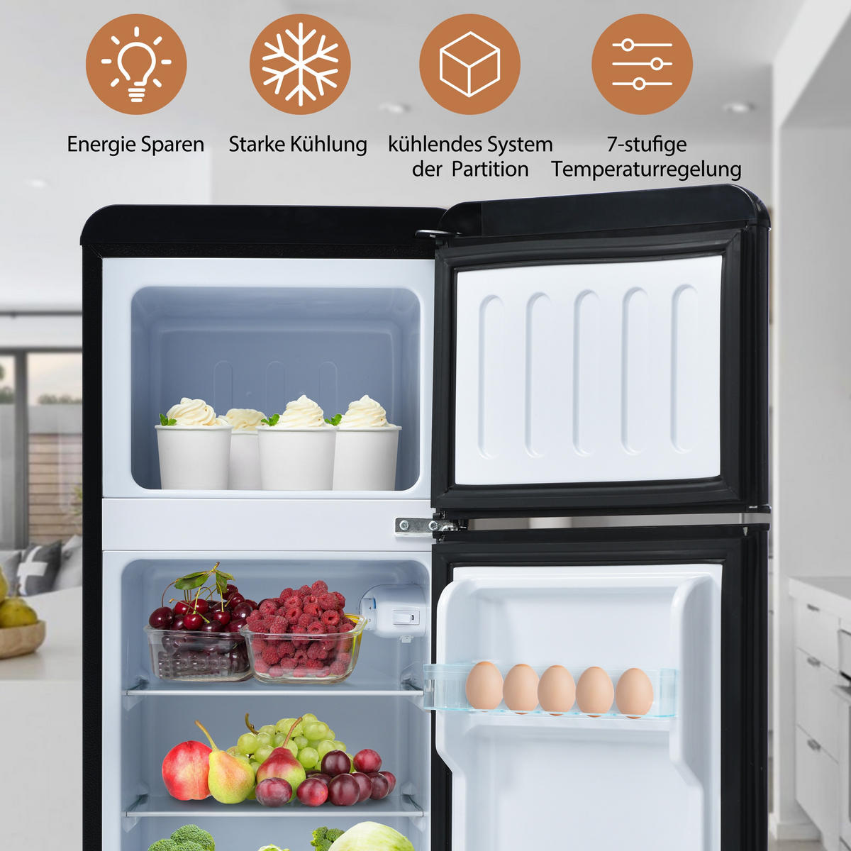 KUHLSCHRANK 41/45.5/105.5 cm Schwarz mit 92 Liter Gesamtvolumen und LED-Licht - Schwarz, Kunststoff (45.5/105.5/41cm) - Oxeza