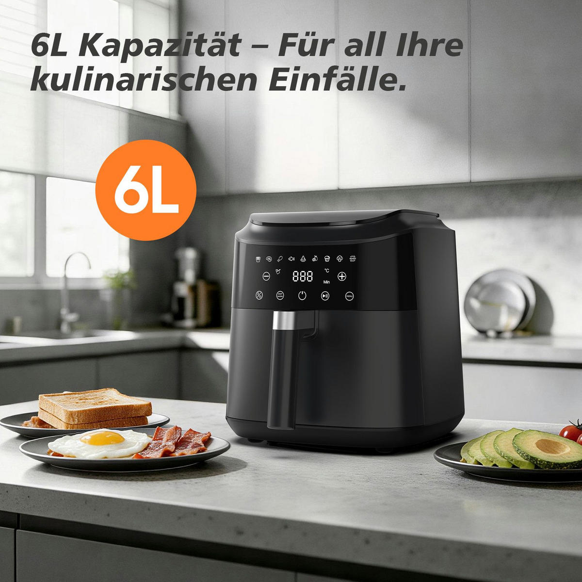HEISSLUFTFRITTEUSE 6L - Schwarz, Metall (29/25/27cm) - Aimax
