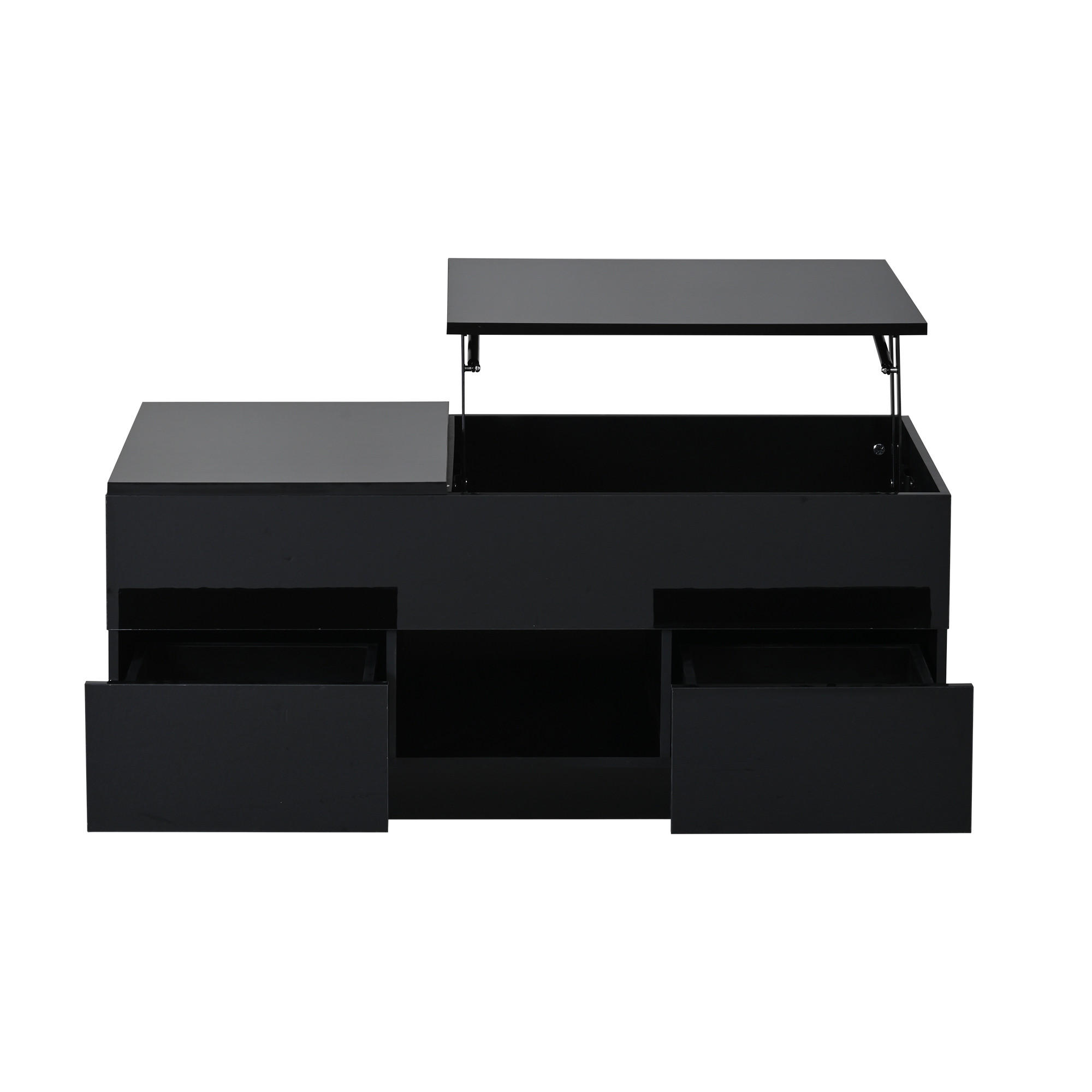 COUCHTISCH 100/45/43 cm Schwarz aus Holzwerkstoff mit höhenverstellbarer Tischplatte LED und 2 Schubladen - Schwarz, Holzwerkstoff (100/45/43cm) - OKWISH