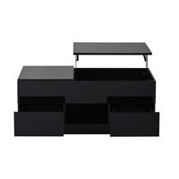 COUCHTISCH 100/45/43 cm Schwarz aus Holzwerkstoff mit höhenverstellbarer Tischplatte LED und 2 Schubladen - Schwarz, Holzwerkstoff (100/45/43cm) - OKWISH