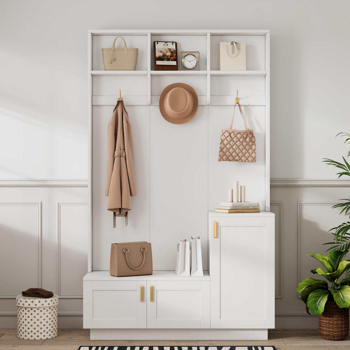 GARDEROBE mit Sitzbank und Schuhablage 120 x 40 x 200 cm Weiß - Weiß, Holzwerkstoff (40/200/120cm) - Beauniv