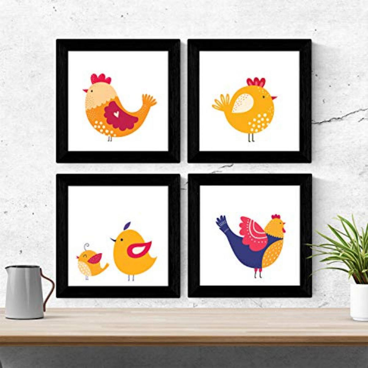 POSTER Set mit 4 Hühnern in Nordic Scandinavian Stil 20x20cm Rahmenlos - Klar, Papier (20/3cm) - Nacnic