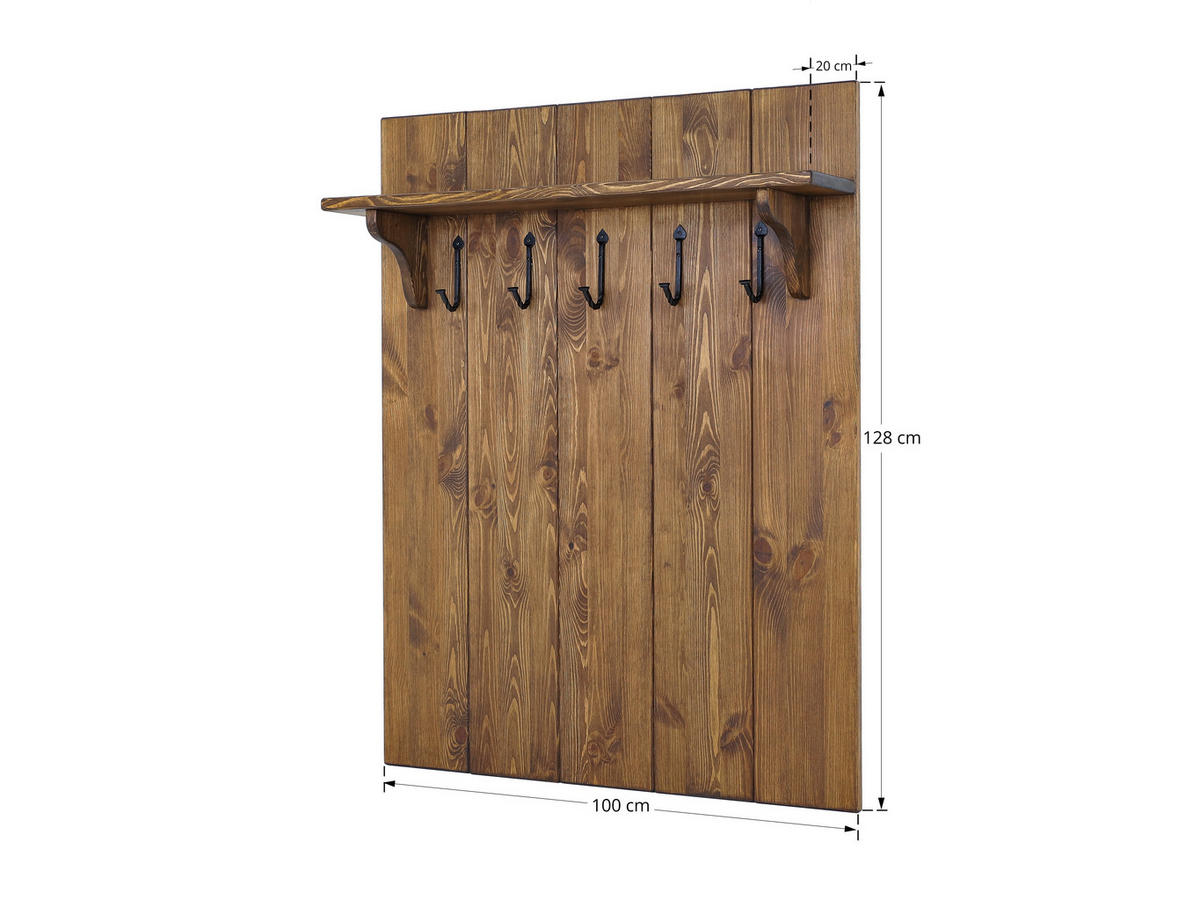 GARDEROBENPANEEL aus Massivholz Rustyk - Dunkelbraun, Holz (100/128/20cm) - Seart