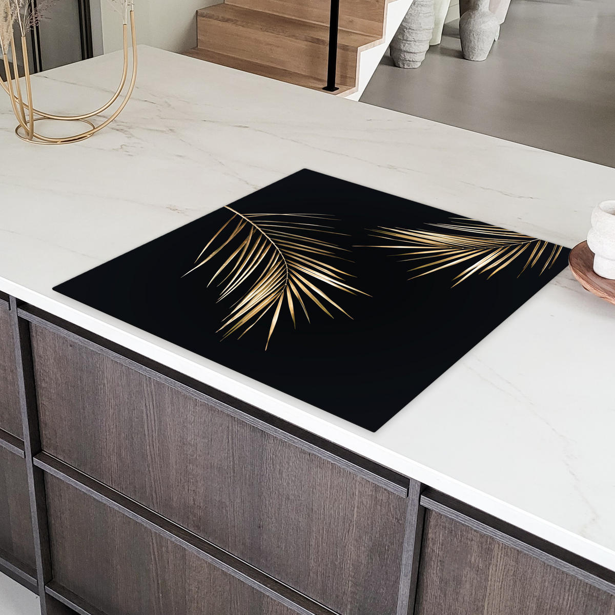 HERDABDECKPLATTE Blätter - Pflanzen - Gold - Schwarz - Luxus 78x78 cm - Goldfarben, Kunststoff (78/0.2/78cm) - MuchoWow