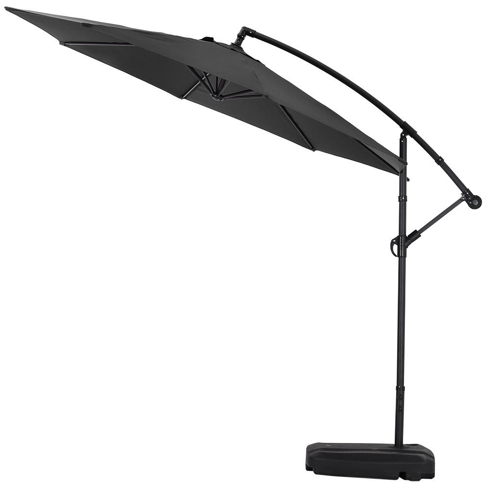 AMPELSCHIRM aus Polyester Metall in Schwarz und befüllbarer Kunststoff-Sockel mit dem Rollen UV-Schutz wetterfest drehbar 360° neigbar 60° 3 x 2.6m - Schwarz, Metall (260/50cm) - Livingandhome