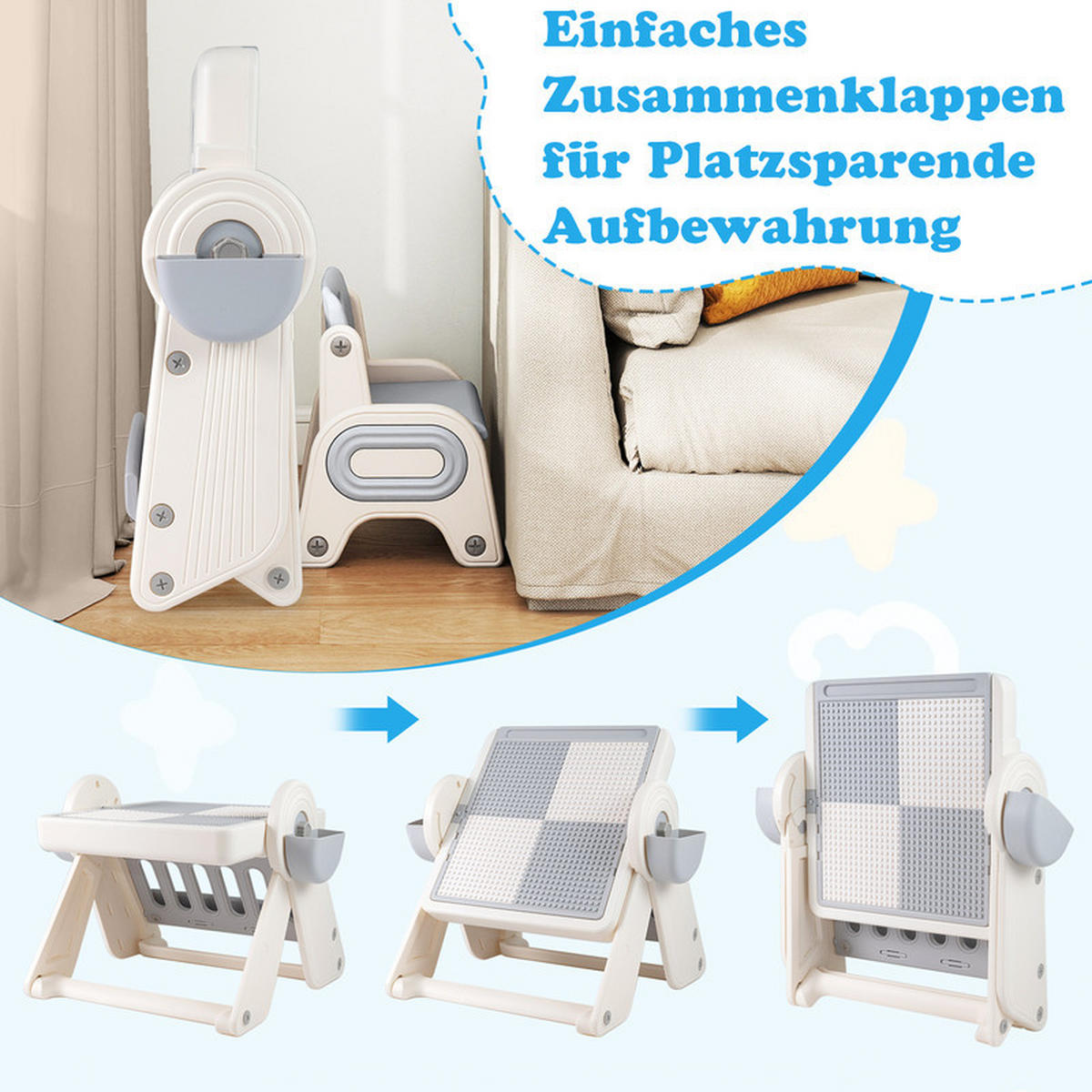 KINDERTISCH mit stuhl grau(2-tlg) - Grau, Kunststoff (82/58/67cm) - COSTWAY