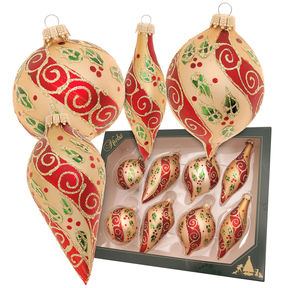 CHRISTBAUMKUGELN Mia Rankendesign Goldfarbig 7cm (Glas / 8 Stk.) - Goldfarben, Glas (7/7/7cm) - Krebs Glas Lauscha