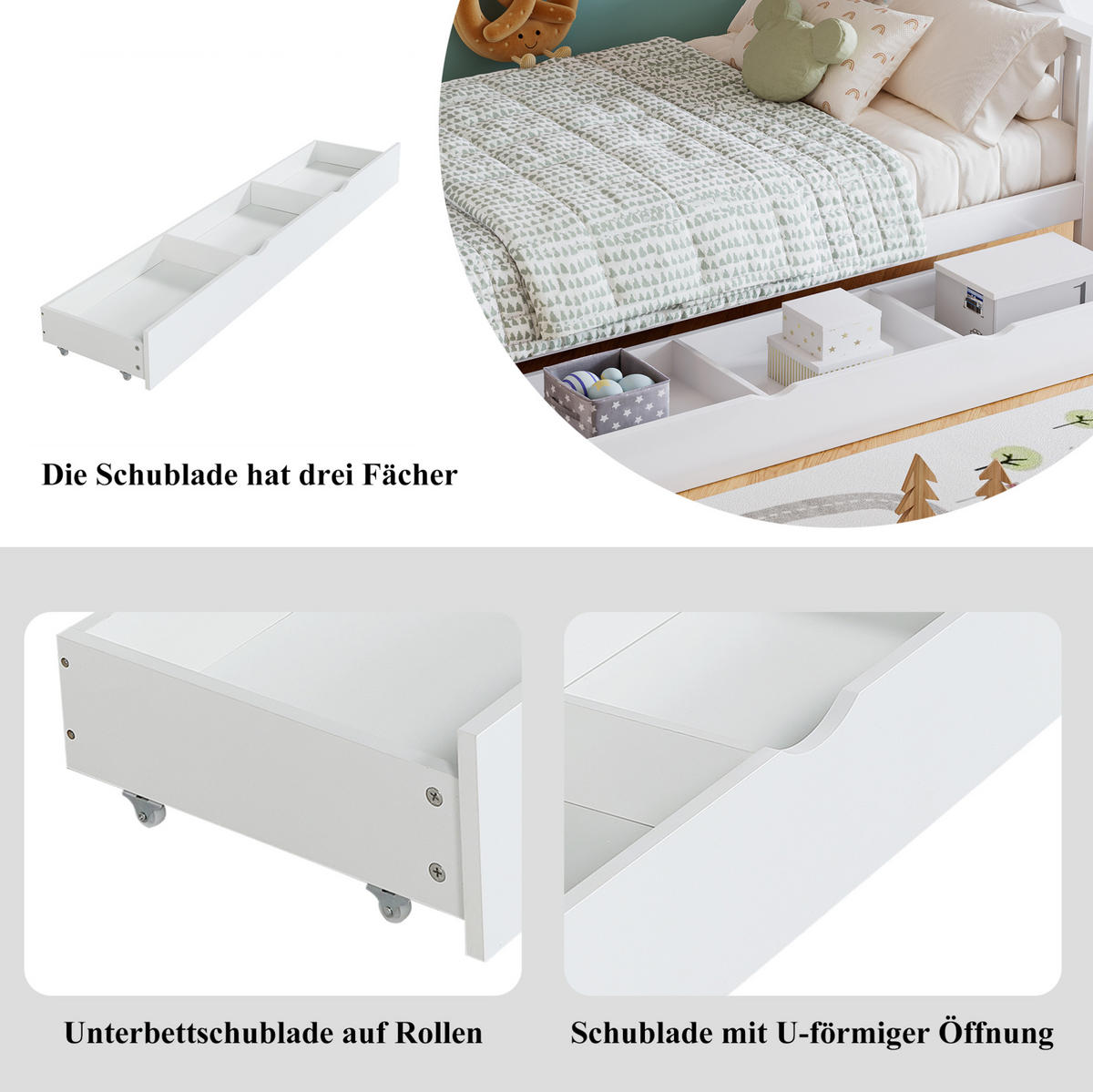ETAGENBETT 90/200 & 120/200 cm in Weiß mit Rutsche, Stauraumtreppe und Fenstern - Weiß, Holzwerkstoff (90/200cm) - Flora Grace