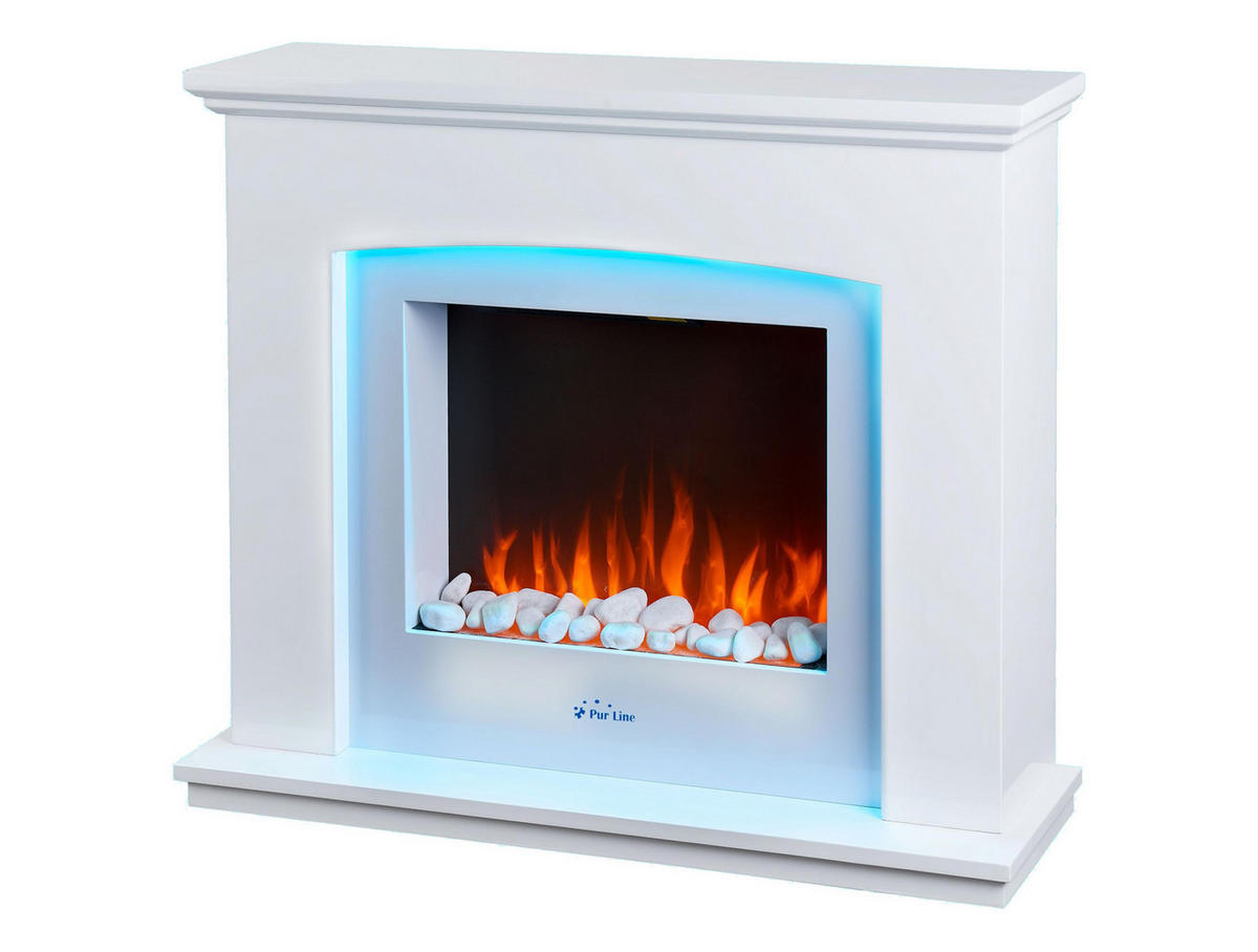 ELEKTROKAMIN Weiß Wandmodell mit Heizung 2000 W - Weiß, Glas (95/80/24cm) - Purline