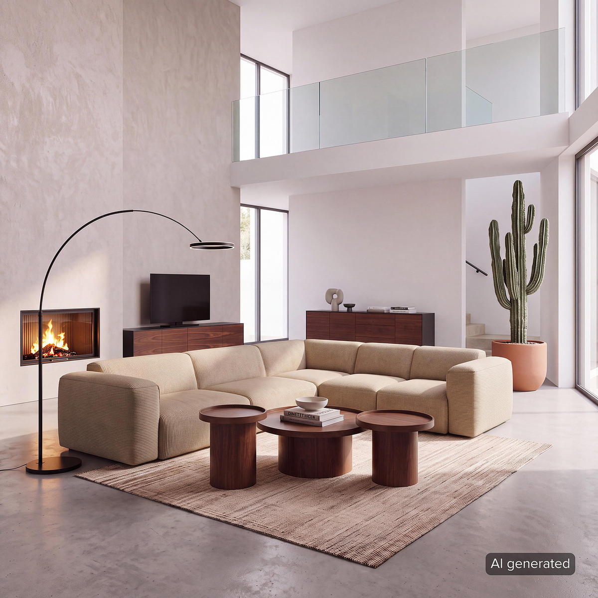 ECKSOFA mit Rundecke - Taupe/Schwarz, Kunststoff/Textil (325/260cm) - home24