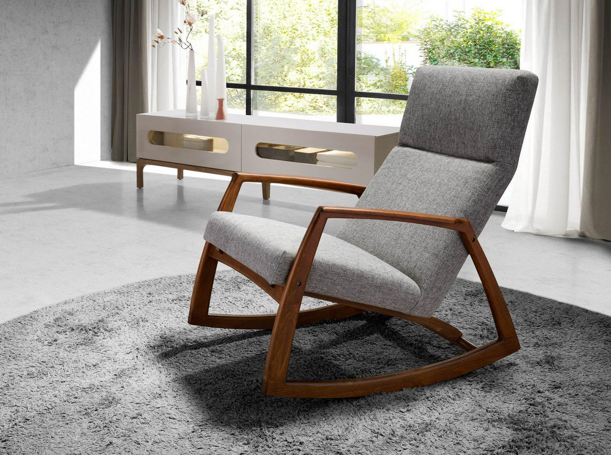 SCHAUKELSTUHL Schaukelstuhl aus grauem Stoff 68/90/96 cm - Walnussfarben/Grau, Textil (68/96/90cm) - ANGEL CERDA