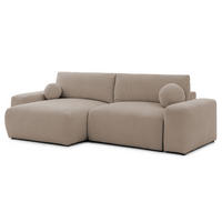 ECKSOFA Puffy mit Schlaffunktion und Bettkasten - besonders weich und puffig aus Greige Webstoff - Ottomane links - Greige/Schwarz, Holz/Kunststoff (138/266cm) - S-Style Möbel