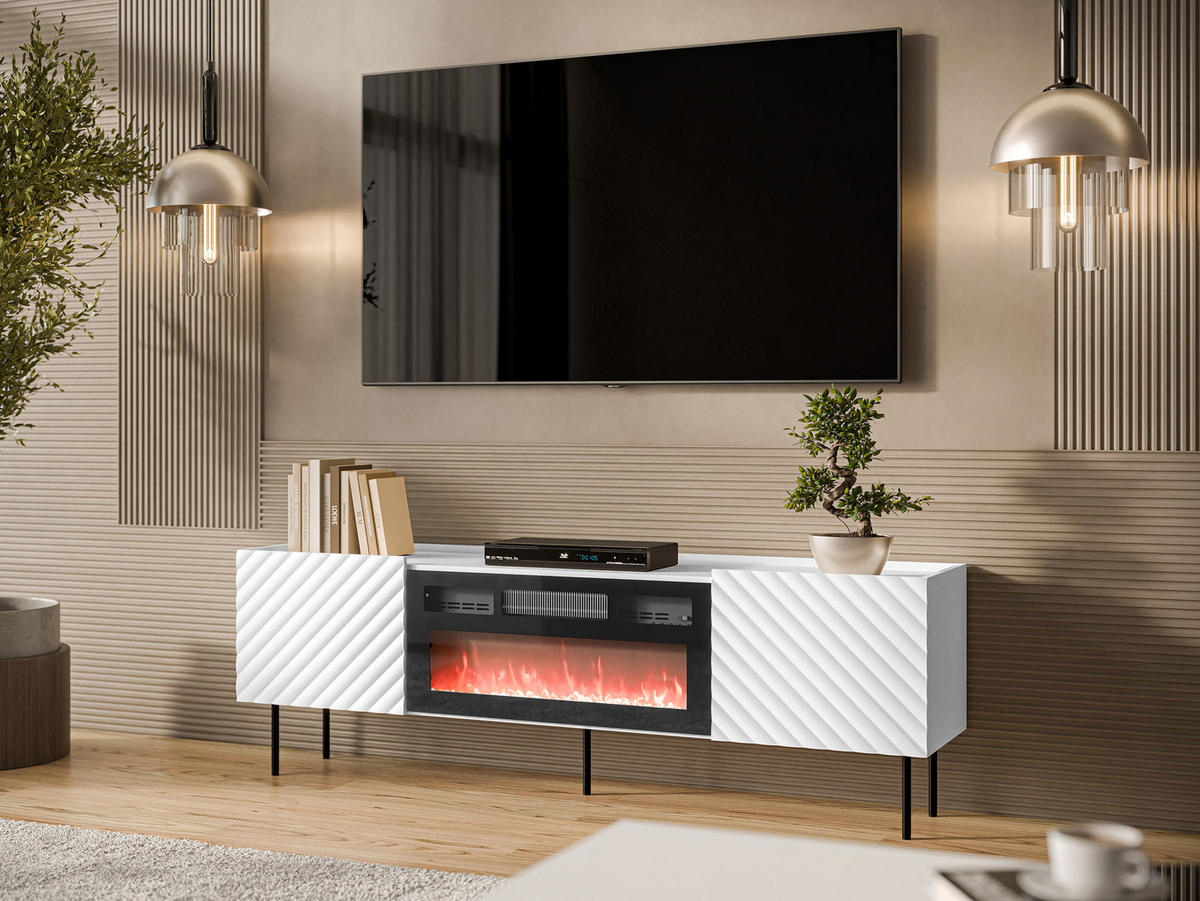 TV-LOWBOARD Lucca 180 2D mit Elektrische Kamin - Schwarz/Weiß, Holz/Holzwerkstoff (181/59/40cm) - MIRJAN24