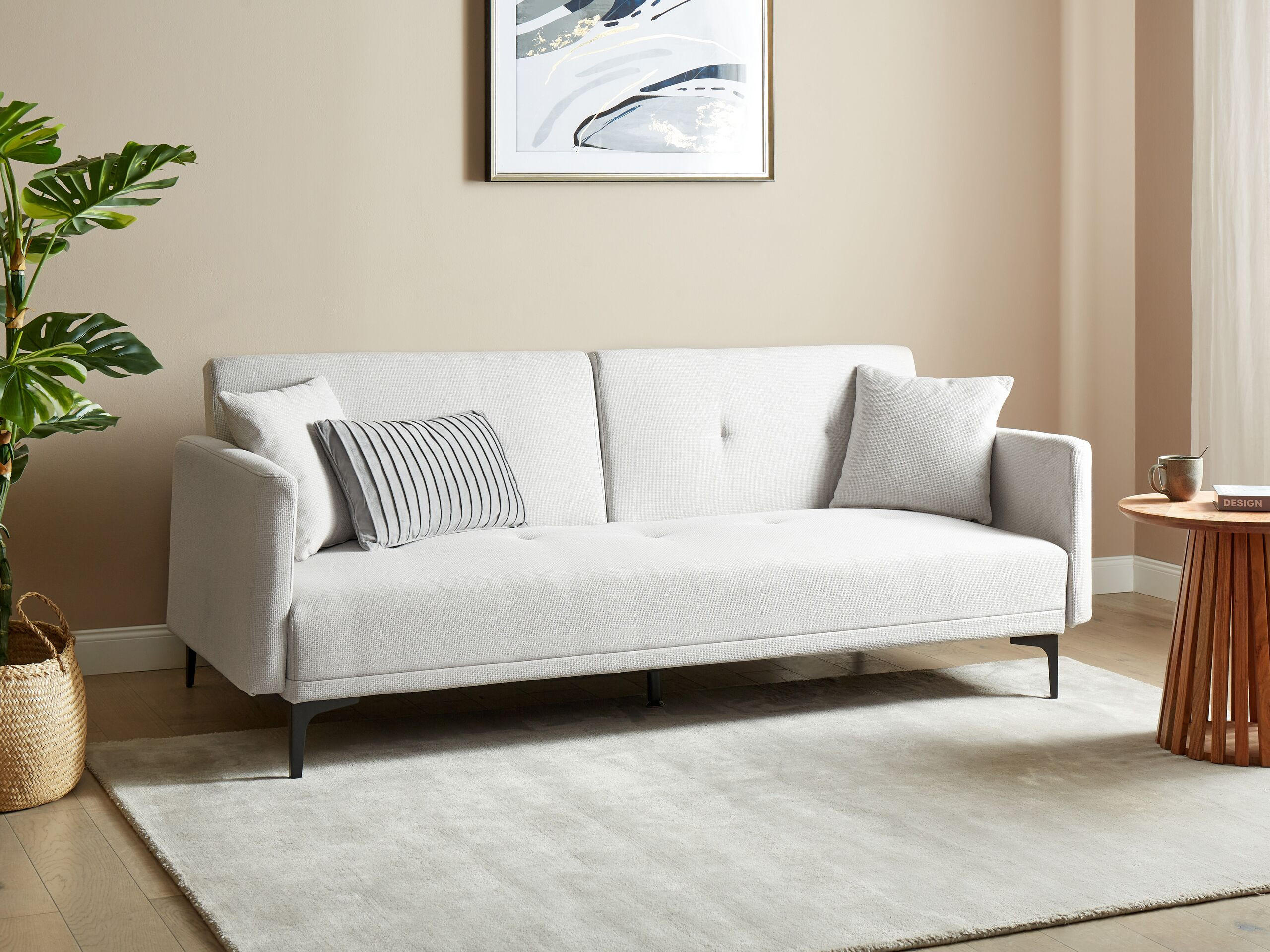 3-SITZER-SCHLAFSOFA hellbeige/schwarz Lucan - Beige/Schwarz, Textil (191/75/91cm) - Beliani