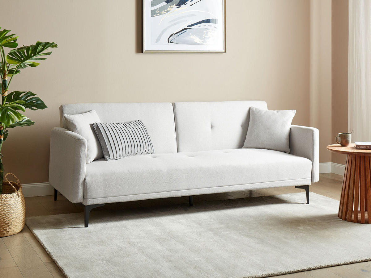 3-SITZER-SCHLAFSOFA hellbeige/schwarz Lucan - Beige/Schwarz, Textil (191/75/91cm) - Beliani