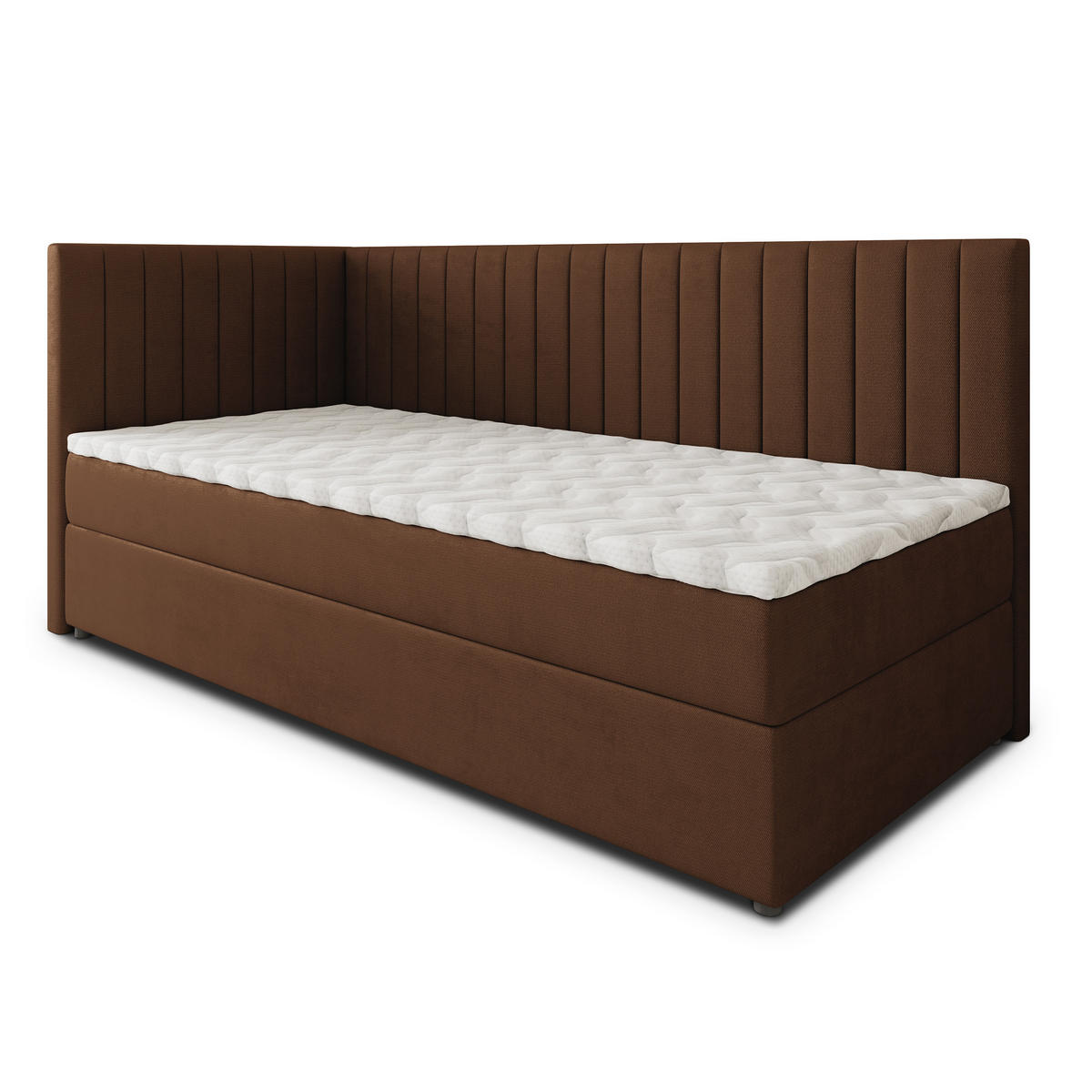 BOXBETT ARIS 100x200 cm mit Matratze und Topper, H2+H3 - Braun - Braun, Holz (100/200cm) - MASSENO
