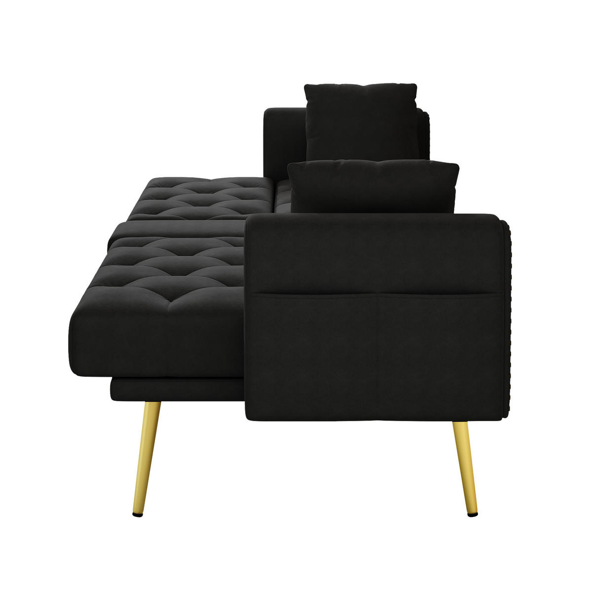 SCHLAFSOFA Samt mit verstellbarer Rückenlehne und Getränkehalter Schwarz 175/80/73,5 cm - Schwarz, Textil (73.5/175/80cm) - Redom