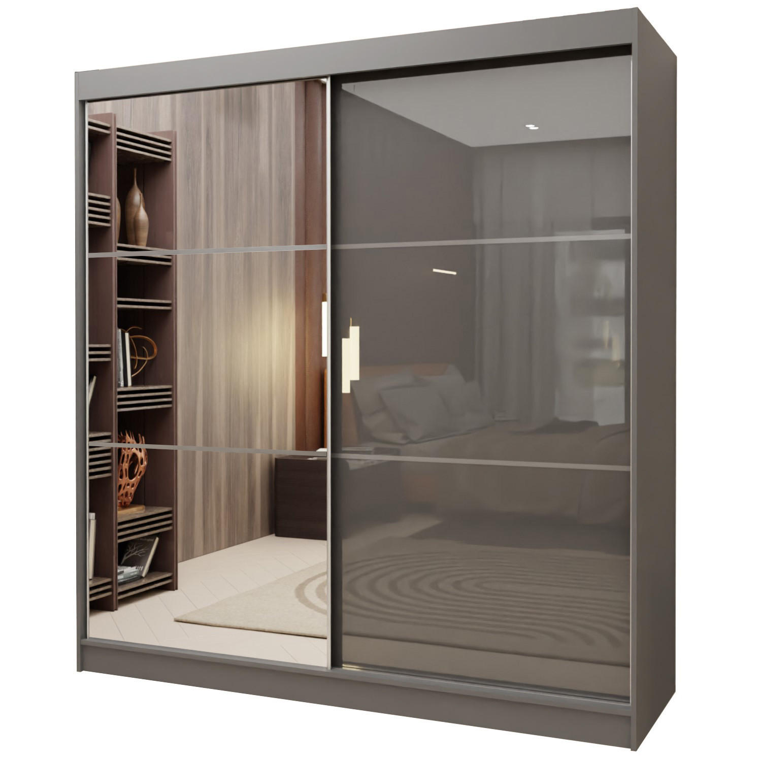 Masseno Schwebetürenschrank Grau 200x216x61 cm