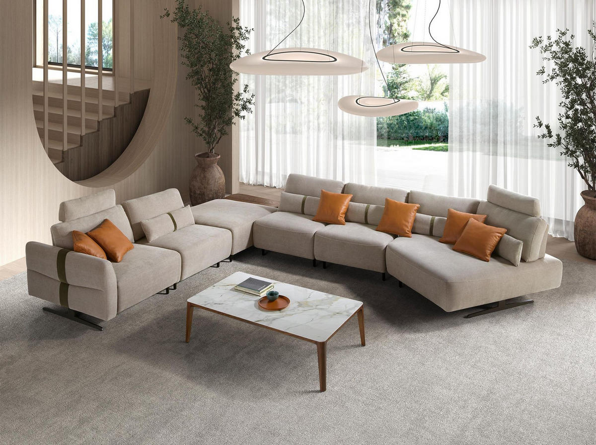 ECKSOFA Modulares Relax-Sofa mit Chaiselongue links, Stoff in Sandfarbe 500/305/87 cm - Sandfarben/Schwarz, Textil (500/87/305cm) - ANGEL CERDA