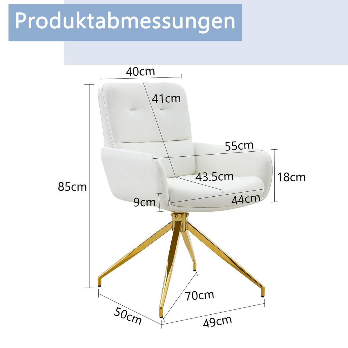 ARMLEHNSTUHL-SET DE-36546 2 Stück mit PU-Bezug und Metallbeinen Weiß - Weiß, Metall (50/85/55cm) - ComfortXL