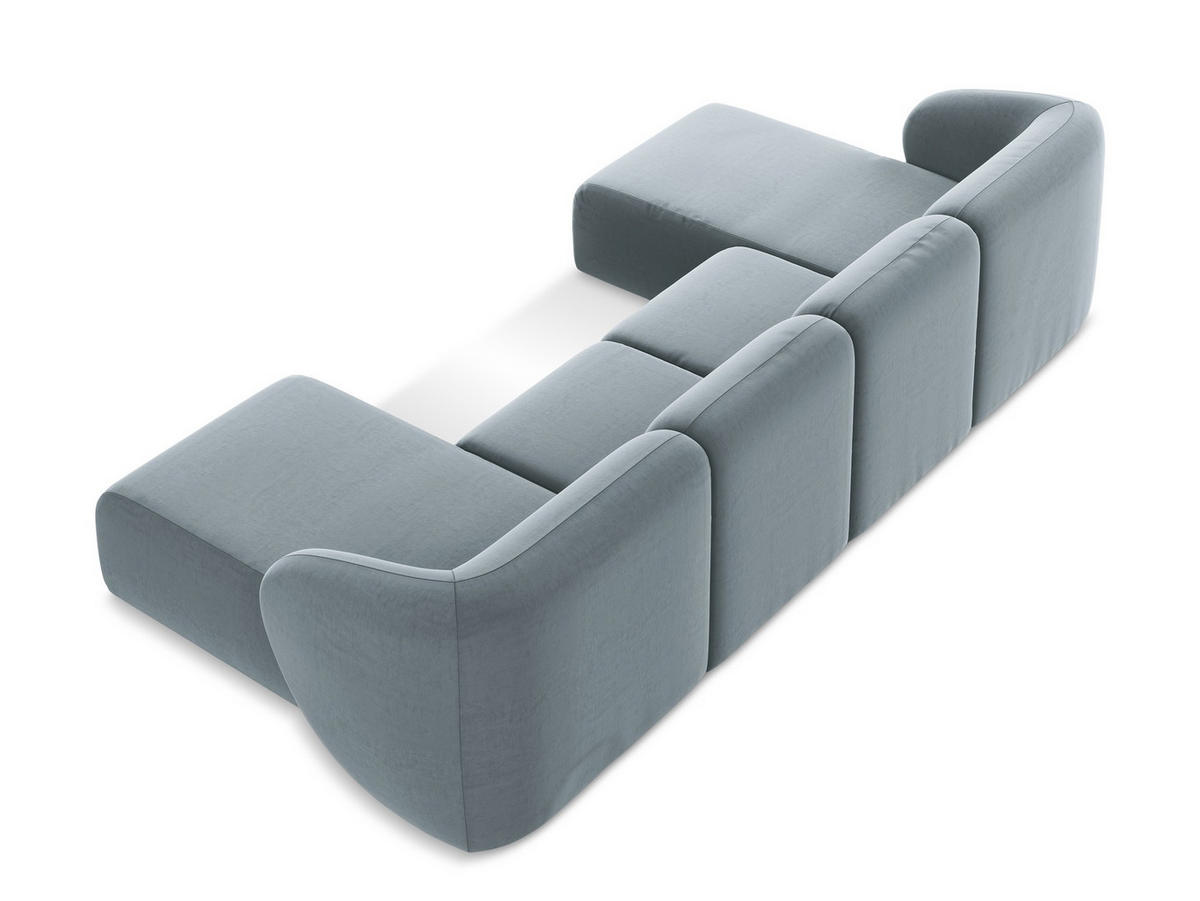 ECKSOFA Links Chenille Stoff Blau - Blaugrau/Schwarz, Holzwerkstoff/Kunststoff (248/166cm) - Makamii