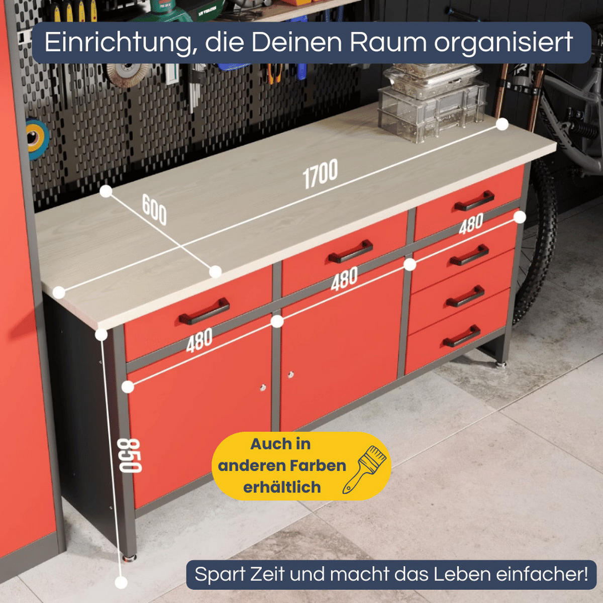 WERKBANK Werkstatt KARL 2x Tür 85x170x60cm Anthrazit-Blau - Anthrazit, Metall (170/85/60cm) - DELUKE