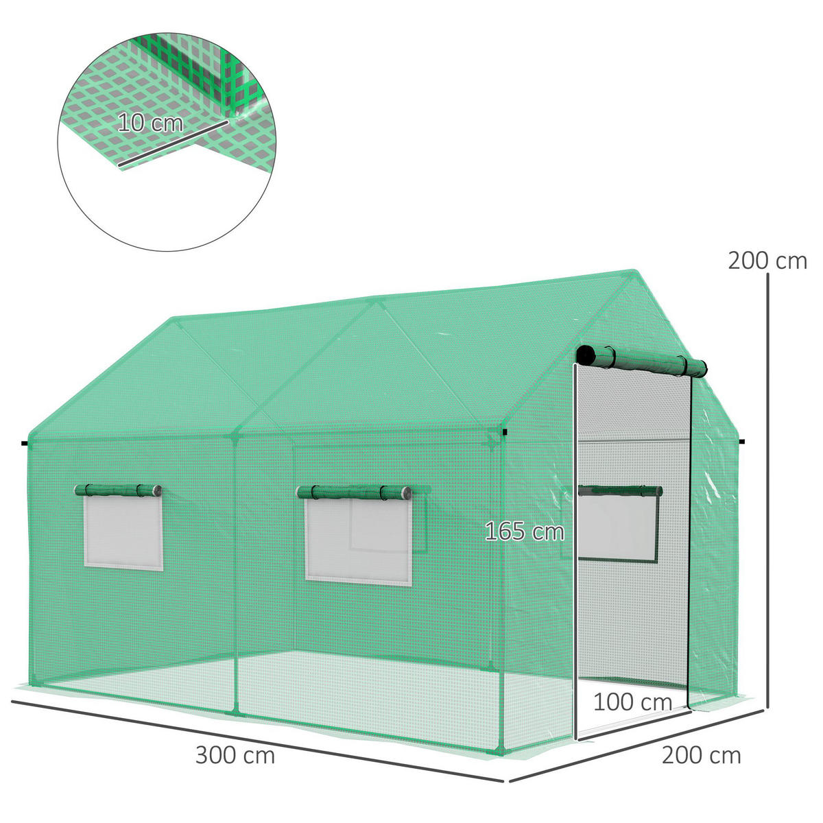 GEWÄCHSHAUS DE-11959 6 m² mit Tür & 4 Fenstern Grün - Grün, Kunststoff (300/200/200cm) - ComfortXL
