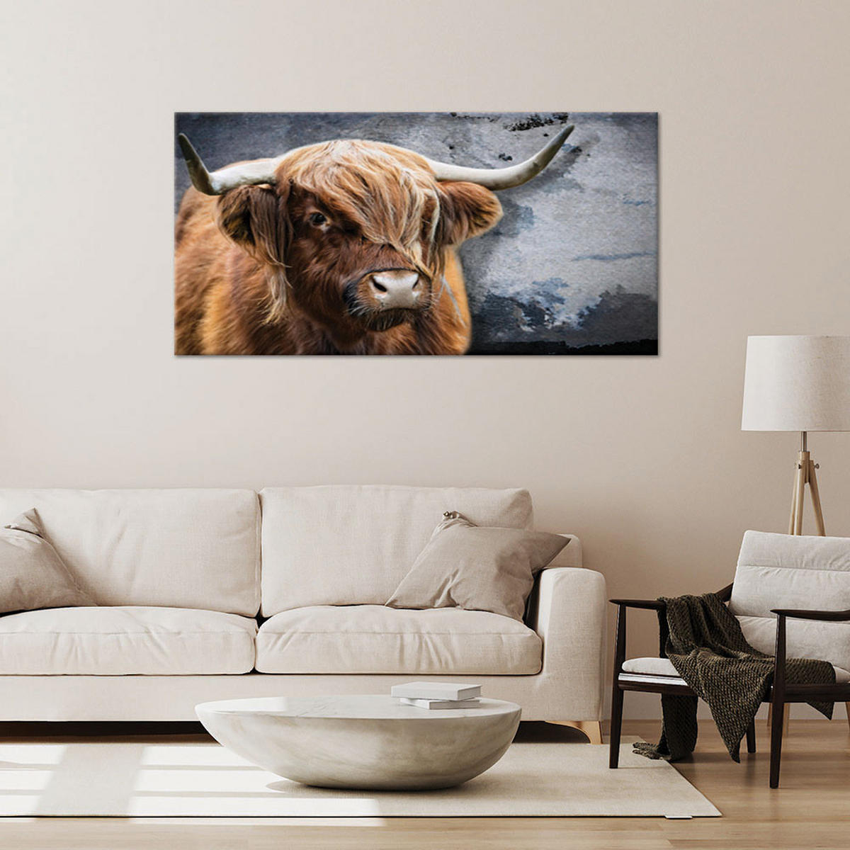LEINWANDBILD Schottische Kuh Tier Natur - Braun, Textil (100/50cm) - Feeby
