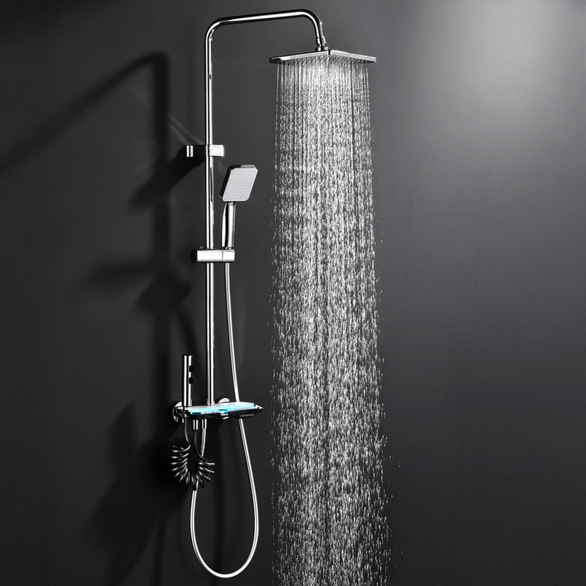 DUSCHSYSTEM Chrom Regendusche Glasablage - Chromfarben, Metall (37/11/48cm) - HOMELODY