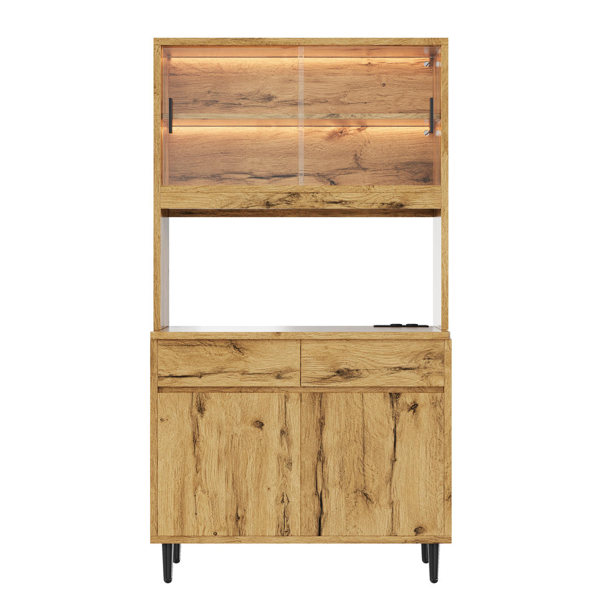 BUFFETSCHRANK 100x40x185cm LED Steckdose USB Eiche - Eichefarben, Holzwerkstoff (100/185/40cm) - FLIEKS