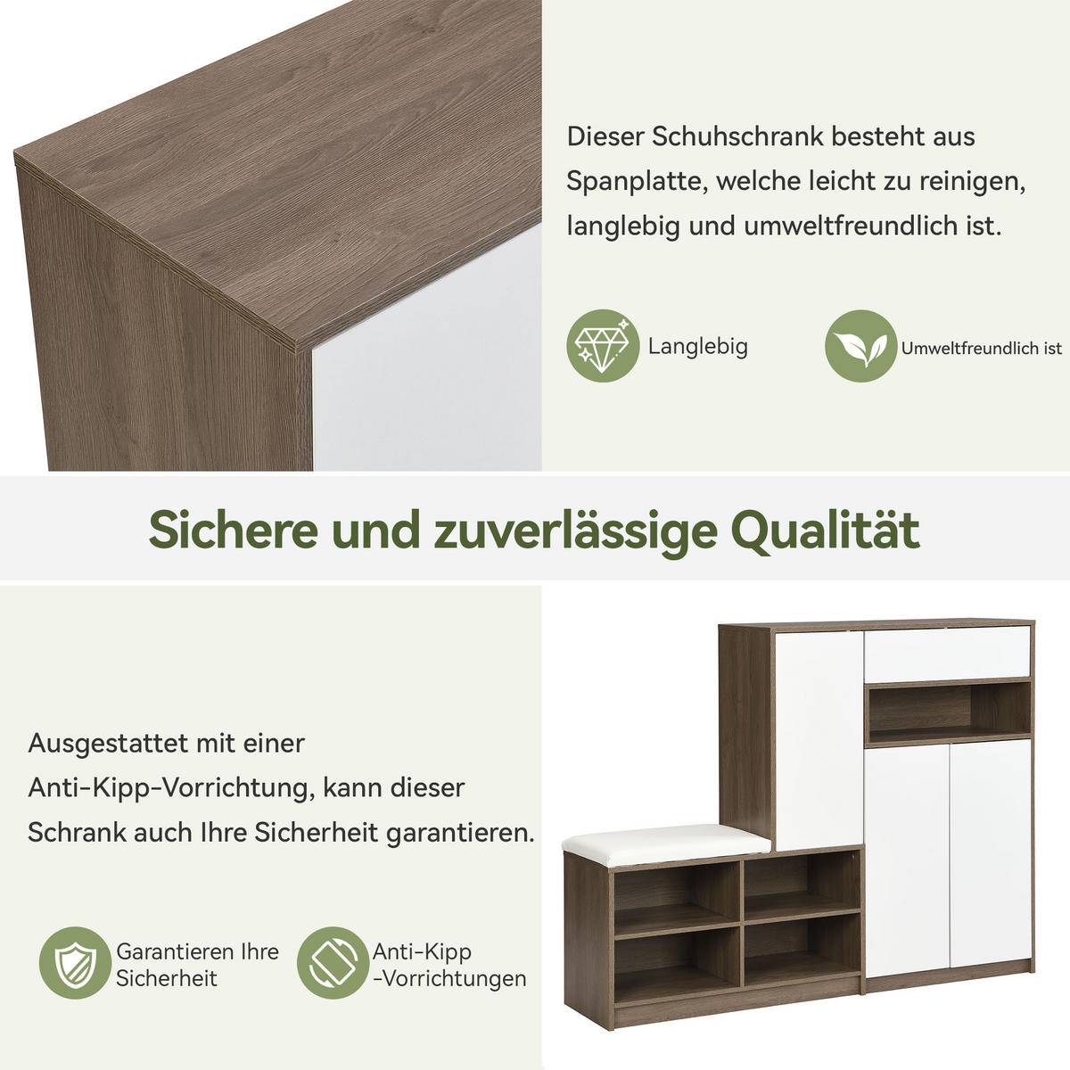 SCHUHSCHRANK Bank mit Sitz Weiß 140x35x110cm - Weiß, Holzwerkstoff (35/110/140cm) - FLIEKS