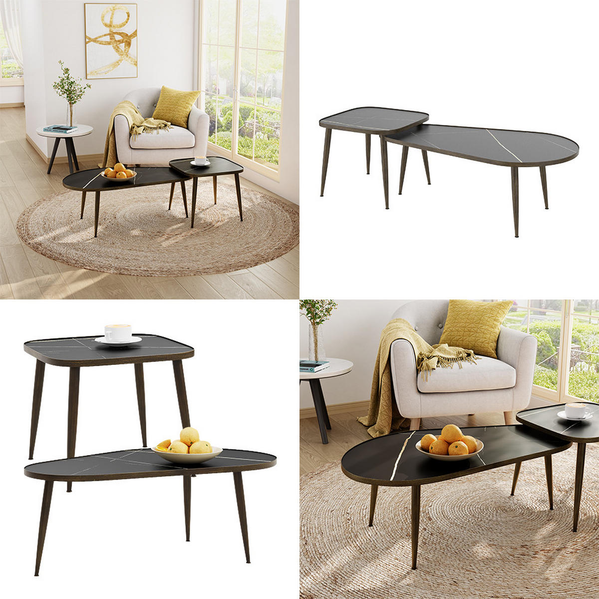 COUCHTISCH-SET Manitoba Schwarz 105 x 64,5 cm 2 Teile - Schwarz, Holzwerkstoff (64.5/105/35cm) - Vicco