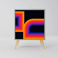 SIDEBOARD BLINDED BY THE LIGHTS, Grau, 57,5x42x75,5 cm, Goldfarbene Metallfüße - Goldfarben/Multicolor, Holzwerkstoff/Metall (57.5/75.5/42cm) - SpaceRebels