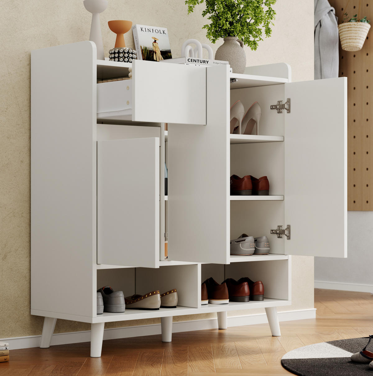 SCHUHSCHRANK 90/35/99 cm in Weiß mit verstellbaren Einlegeböden - Weiß, Holzwerkstoff (90/99/35cm) - Flora Grace