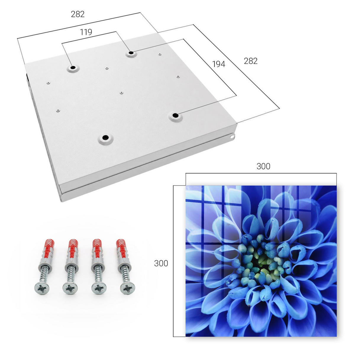SCHLÜSSELBOX Weiß 30x30 cm – Türöffnung nach rechts - Blaue Blume - Blau, Metall (30/30/5cm) - TULUP