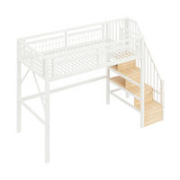 HOCHBETT 90/200 cm DE-04549, mit LED und Stauraum-Treppe in Weiß - Weiß, Metall (90/200cm) - ComfortXL