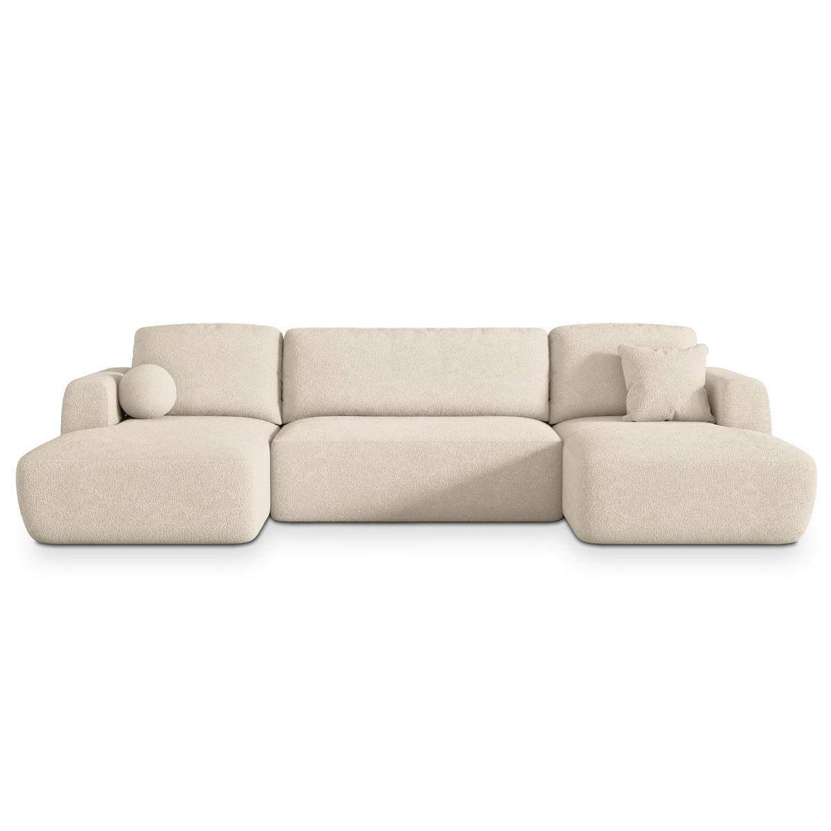 WOHNLANDSCHAFT SENTUM N Creme Boucle-Stoff mit Schlaffunktion - Creme/Schwarz, Holz/Kunststoff (330/90/148cm) - MASSENO